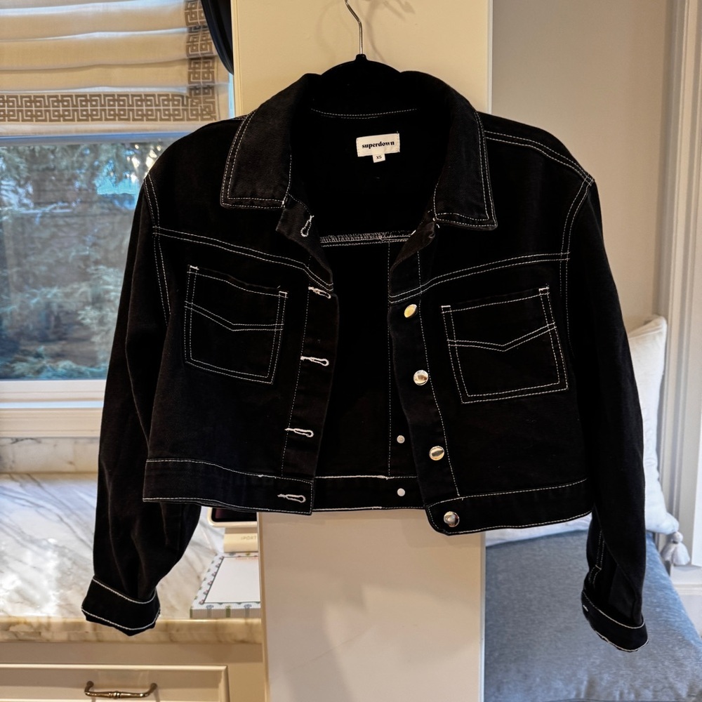 Superdown Quinn Button Down Jacket - Black Croppe… - image 1